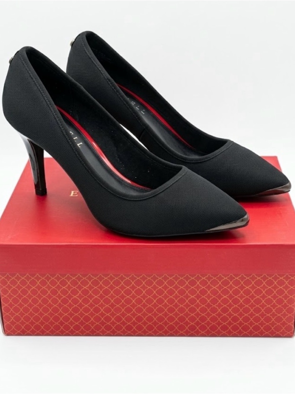 Kelly & Katie Black Pointed Toe Stiletto Pump Heels Slip On Metallic 8.5M